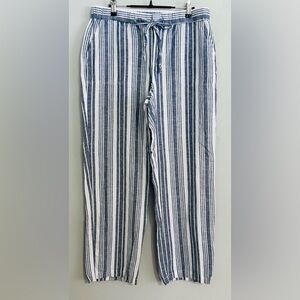 Liz Claiborne Striped Linen Blend Wide Leg Pants M Coastal Chic Vacay Staple